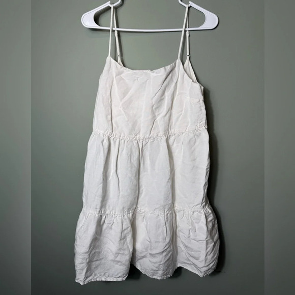 Oak & Fort Women’s Linen Blend Tiered‎ Mini Dress White Size Medium - Picture 1 of 7